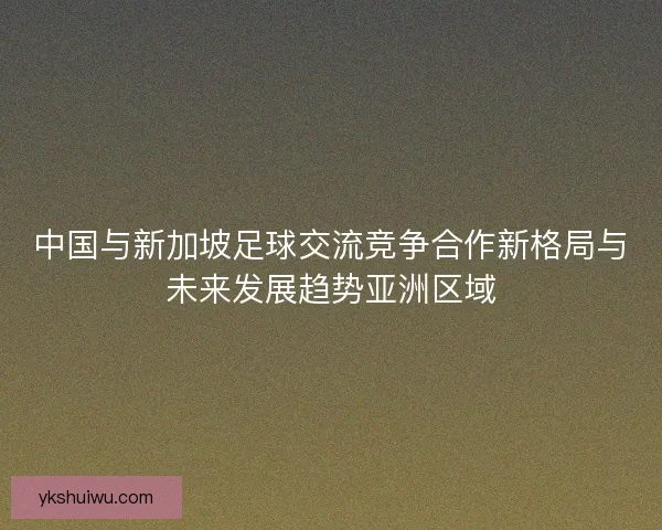 中国与新加坡足球交流竞争合作新格局与未来发展趋势亚洲区域